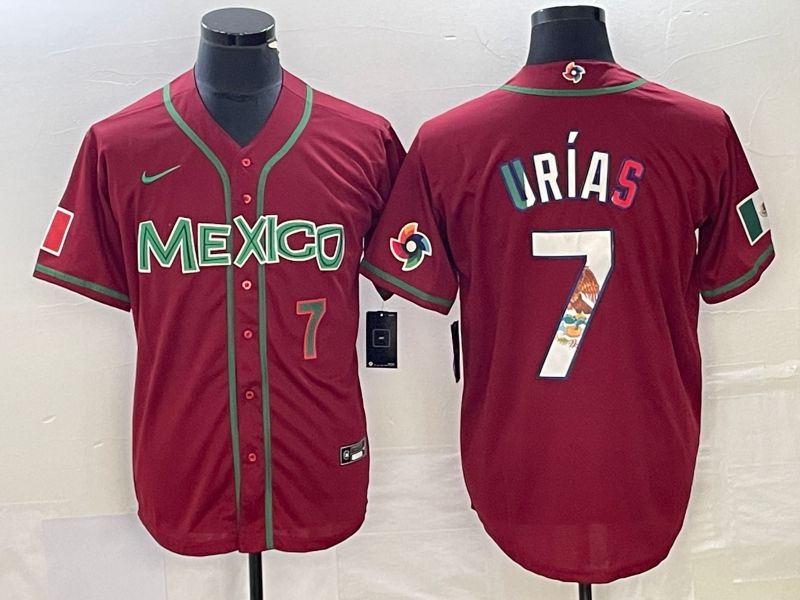 Men 2023 World Cub Mexico 7 Urias Red camo Nike MLB Jersey3